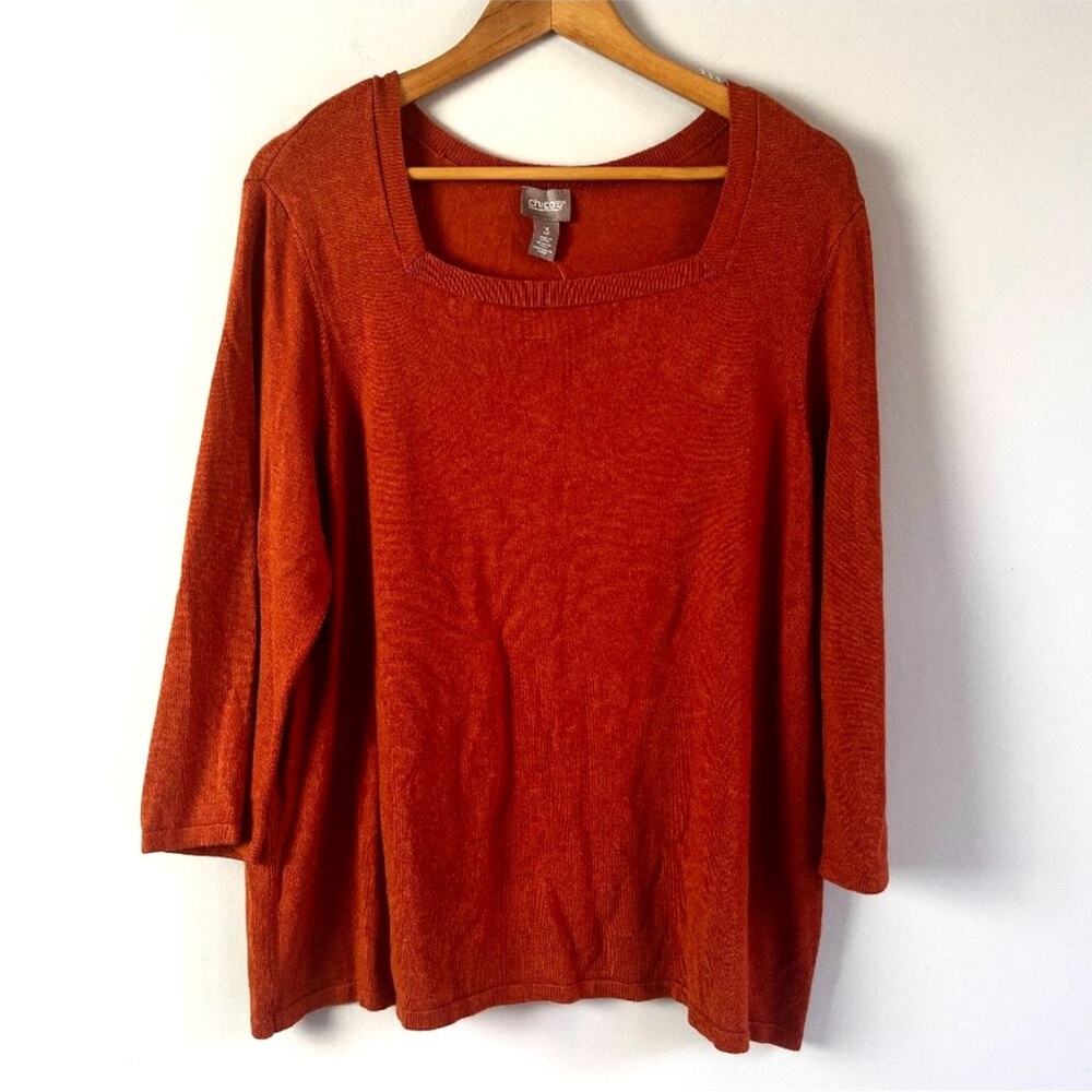 2/$30 Chico's Russet Squared Neck Knit Top 3 Large